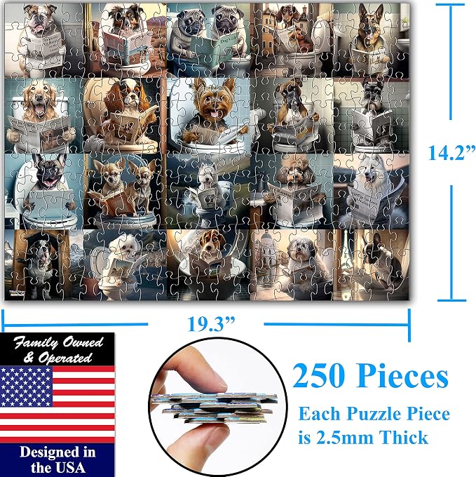 Think2Master Pooping Dogs 250 Pieces Jigsaw Puzzle Featuring heartwarming Puppies and Dogs. Perfect Bathroom Decoration, White Elephant Gag Gift. Fun Puzzle for Adults & Seniors Size: 14.2” X 19.3” - Image 2
