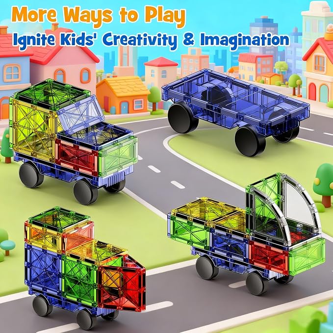 WMXDU Magnetic Road Track Set, 2-in-1 Playset with Curved Tiles - Image 5