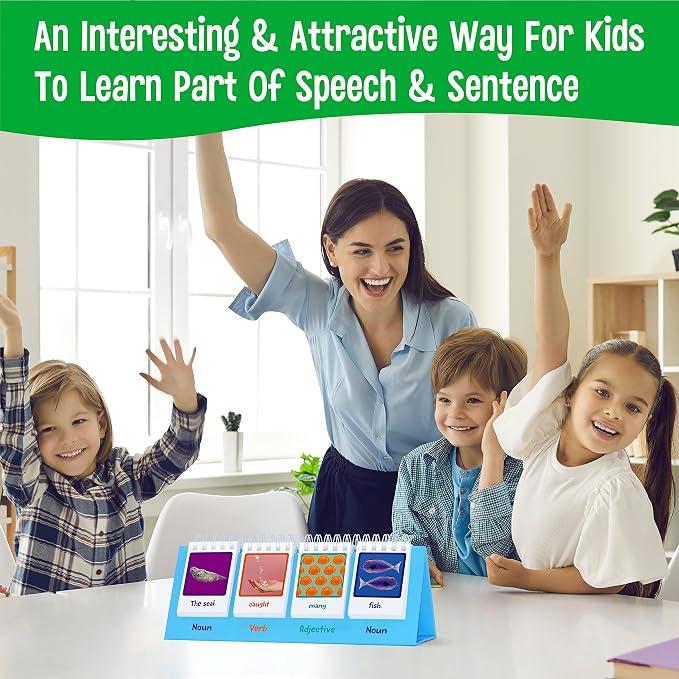 Sentence Flip Charts, 80 Double Sided Cards in Noun/Verb/Adjective/Preposition 40 New Sentence Building Freestanding Flip Chart Educational Learning Tool for School Supplies - Image 6