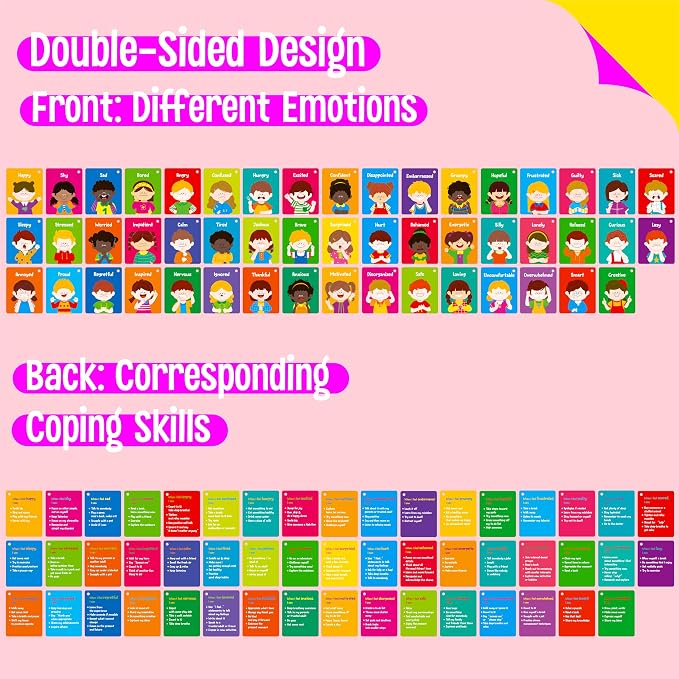 Emotions Flashcards, 50 Different Feelings with Coping Skills-Learn to Identify Various Moods, Cartoon Faces Emotions for Kids with Autism, ADHD -Emotion Flipbook for Therapy, Home Use - Image 4