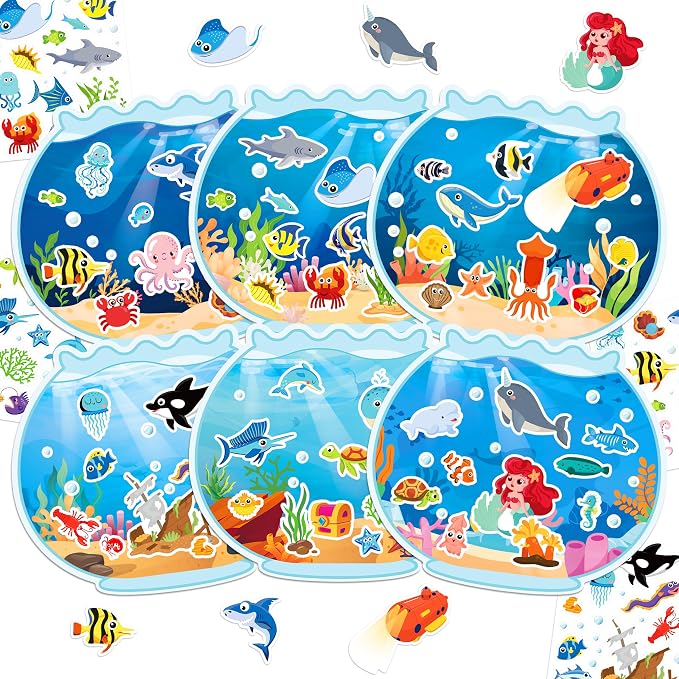 LINAYE 24 Sheets Ocean Stickers with Under The Sea Scenes, Make Your Own Sea Life Animal Fish Stickers, Ocean Summer Crafts Activities for Kids by LINAYE