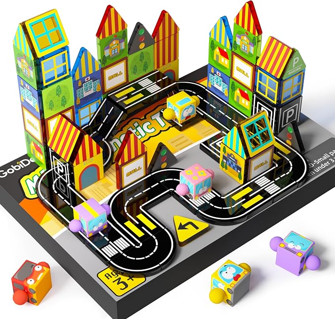 GobiDex 60PCS Mini Magnetic Tiles Travel Toys with 4 Cars by GobiDex