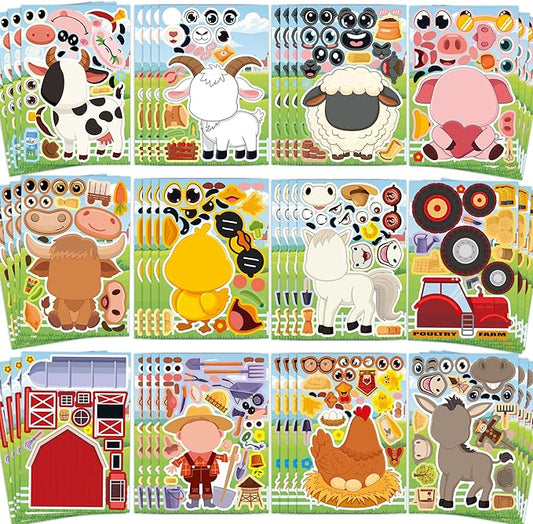 Farm Animal Stickers 48 Sheets Make A Face Stickers for Kids Toddlers Crafts Goodie Bags Stuffers Party Favors Activities Gifts for Classroom Birthday Party Decorations Supplie Essentials