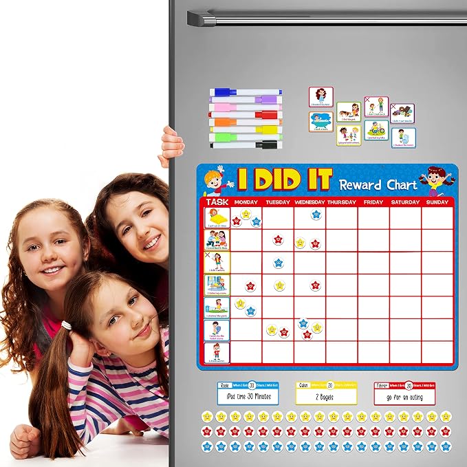 Magnetic Reward Chart, Dry Erase Kids Behavior Responsibility Task Board-84 Chores (Including 7 Blanks), 272 Magnetic Stars, 8 Markers & 3 Name Cards-Good Behavior Daily Routine to Motivate Kids - Image 7