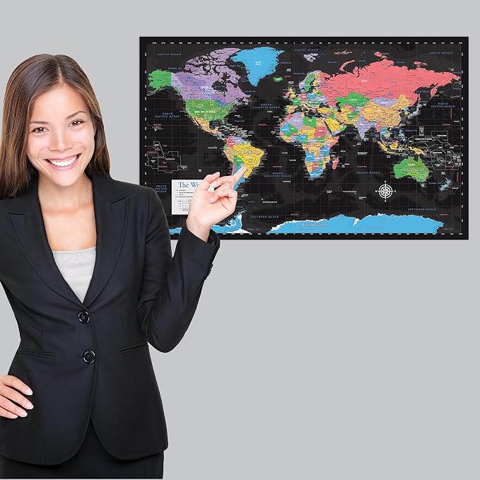 Palace Learning Laminated World Map & US Map Poster Set - 18" x 29" - Wall Chart Maps of the World & United States - Made in the USA (LAMINATED) (Black) - Image 5