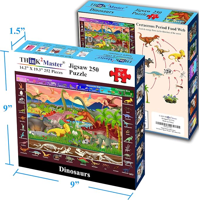 Think2Master Colorful Dinosaurs 250 Pieces Jigsaw Puzzle Puzzle. Great Gift. Size: 14.2” X 19.3”” - Image 6
