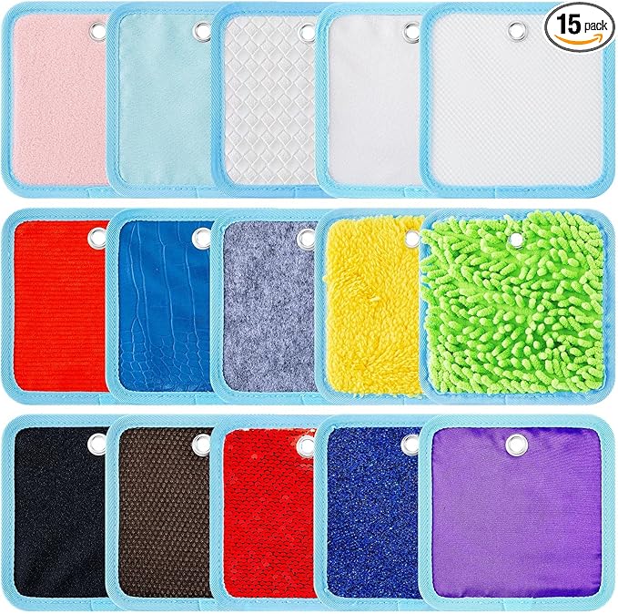 Haull 15 Set Sensory Mats Assorted Textured Sensory Floor Tiles Room Wall Panel Sensory Exercise Tactile Toy for Autistic Children Kids Baby Toddler Fidgeting Activity(Square,5.91 Inch)