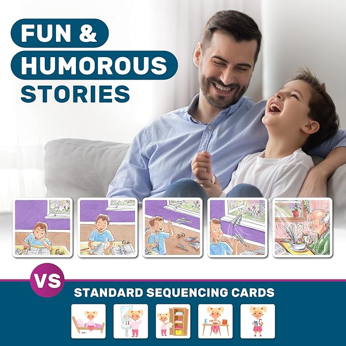 SkillEase Story Cues Skilled Sequencing Cards, Speech Therapy Materials, Social Skills Game, English Language Learners Games, Storytelling Cards, Sentence Building and Picture Cards - Image 2