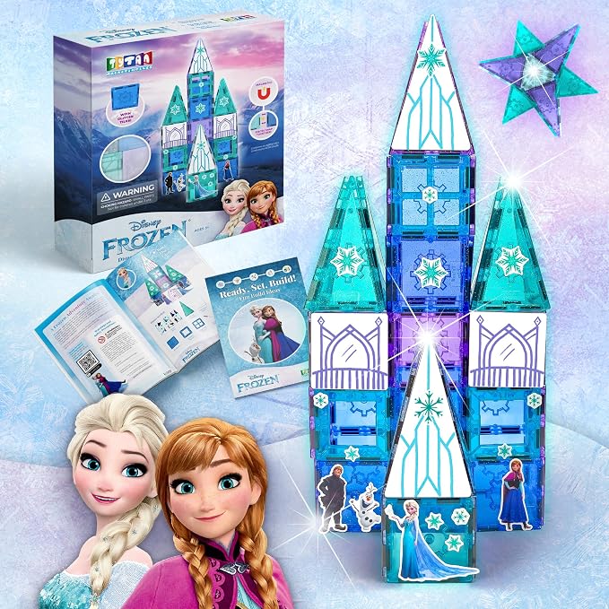 Tytan Toys Disney Frozen Magnetic Tiles Princess Castle - 68-Piece STEAM Building Set with Glitter Tiles & Elsa, Anna, Olaf Stickers - Educational Frozen Toys for Girls Age 3-4+ - Image 12