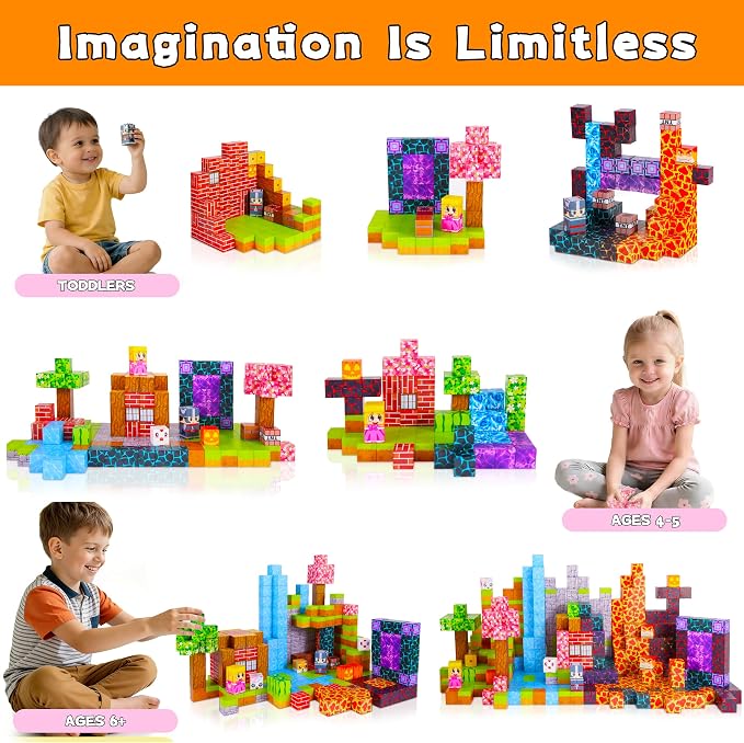 150PCS Magnetic Building Blocks for Kids Ages 3-8, 0.8in STEM Magnetic Cubes, Montessori Construction Toys for Boys Girls, Creative Educational Building Set, Birthday - Image 3