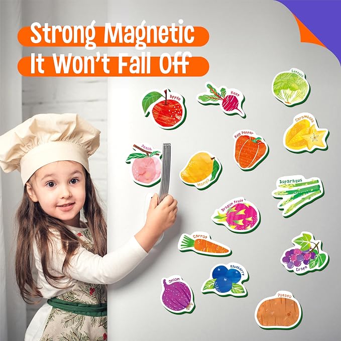 35 PCS Fruit & Vegetable Magnets, Adorable Magnetic Fruits Veggies Thick Foam Fridge Magnets Cute Educational Learning Toys for Toddles Kids - Image 4