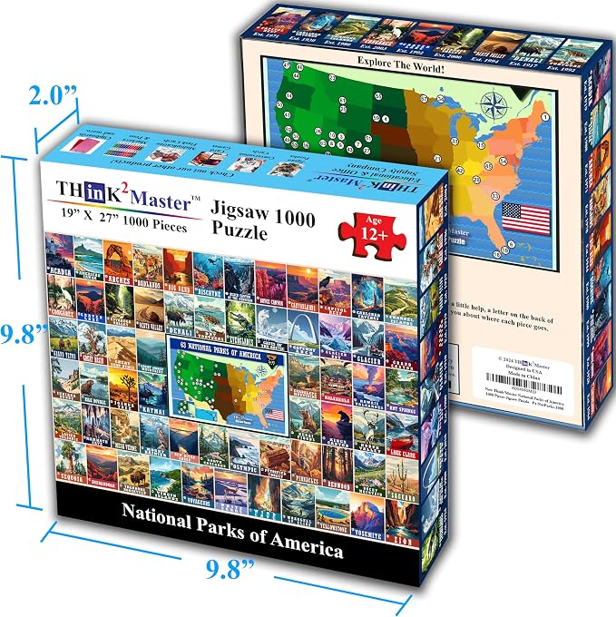 Think2Master Colorful Vintage USA National Parks 1000 Pieces Large Format Jigsaw Puzzle for 13+, Teens, Adults & Families. Great Gift for People Interested in Traveling. Size: 26.8” X 18.9” - Image 5