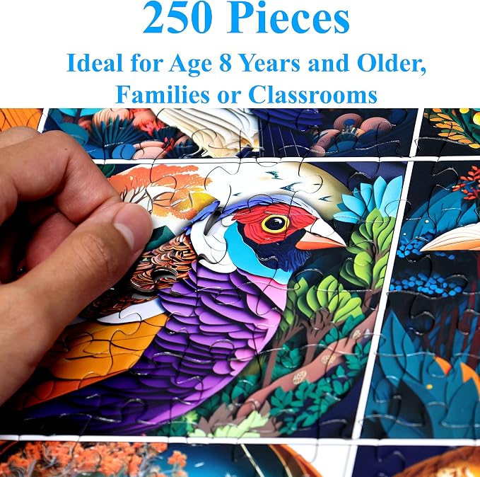 Think2Master Colorful World of Birds 250 Pieces Jigsaw Puzzle Featuring heartwarming Bird Puzzle for Adults and Teens. Paper Cut Craft Style Size: 14.2” X 19.3” - Image 4