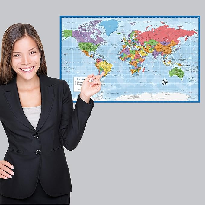 Laminated World Map & US Map Poster Set - 18" x 29" - Wall Chart Maps of the World & United States - Made in the USA - (LAMINATED, 18" x 29") - Image 5