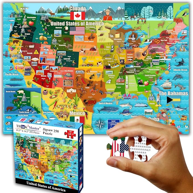 Think2Master United States Map 250 Pieces Jigsaw Puzzle. Great Gift for Adults & Seniors. Easier to Handle Larger Pieces. Size: 14.2” X 19.3” by Think2Master