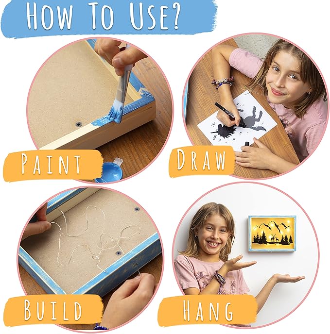 ROMI'S WAY DIY Frame Night Light – Crafts for Girls Ages 6-8-12 – Drawing Arts and Crafts for Kids – DIY Craft Kits for Girls & Boys – Art Supplies Kits for Kids – 6 89 Year Old Girl Gifts
