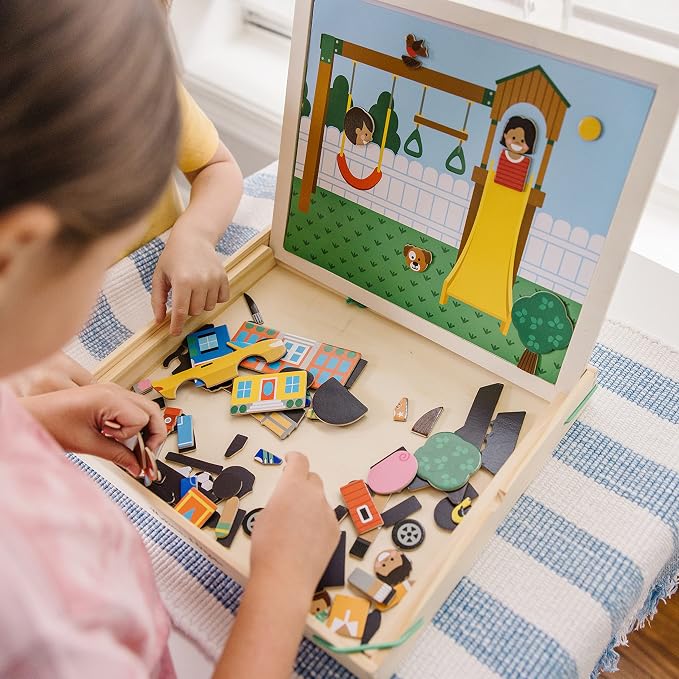 Melissa & Doug Wooden Magnetic Matching Picture Game with 119 Magnets and Scene Cards Magnetic Book Scenes for Kids Ages 3+ - Image 2