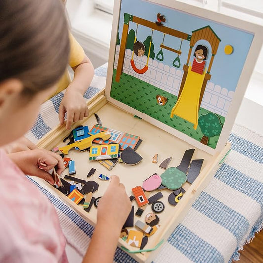 Melissa & Doug Wooden Magnetic Matching Picture Game with 119 Magnets and Scene Cards Magnetic Book Scenes for Kids Ages 3+ - Image 2