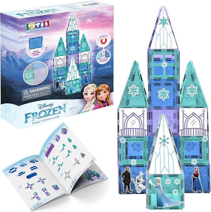 Tytan Toys Disney Frozen Magnetic Tiles Princess Castle - 68-Piece STEAM Building Set with Glitter Tiles & Elsa, Anna, Olaf Stickers - Educational Frozen Toys for Girls Age 3-4+ by TytanToys