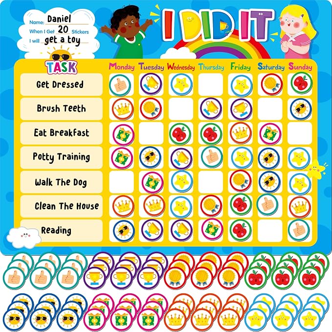 Magnetic Reward Chart, Dry Erase Task Board-One Chart & 72 Magnetic Reward Magnets, Behavior Tracker for Daily Routine, Potty Training by SpriteGru