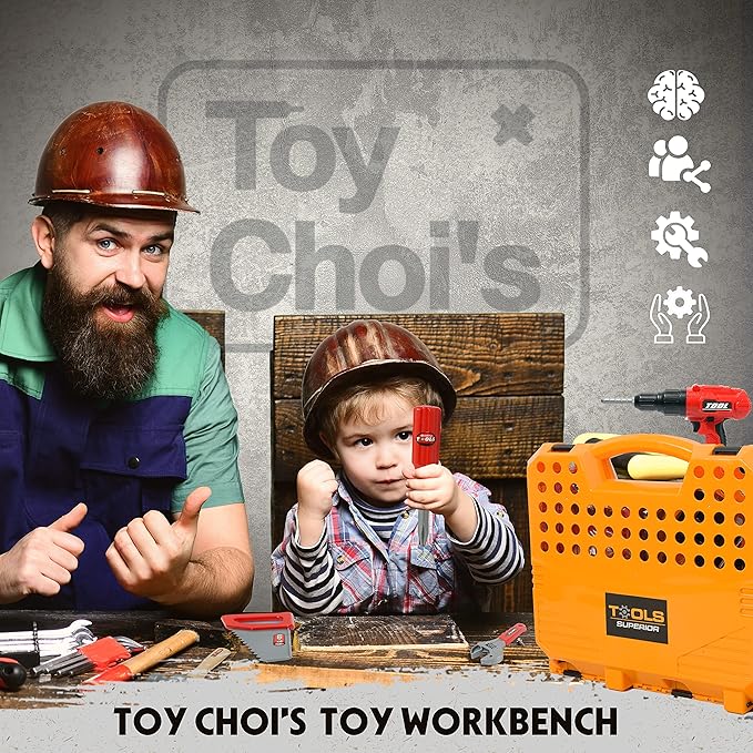Toy Choi's 82pcs Kids Tool Bench Toy for Age 2-4 - Construction Kid Tool Set Toddler Workbench with Realistic Tools Electric Drill, Build a Tool Bench for Kids Ages 3-5 4-7