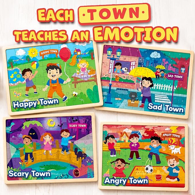 ThinkPsych Emotion Town Puzzle Pack (4 x 60 pcs, Wood Frame) - Image 4