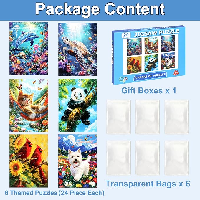 6 Packs 24 Large Piece Puzzles for Seniors,Animals Puzzle for Seniors with Dementia,Turtle Panda Cat Dolphin Bird Dog Easy Jigsaw Puzzle for Alzheimers Memory Games Dementia Activities - Image 3