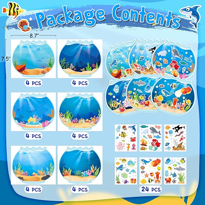 LINAYE 24 Sheets Ocean Stickers with Under The Sea Scenes, Make Your Own Sea Life Animal Fish Stickers, Ocean Summer Crafts Activities for Kids - Image 2