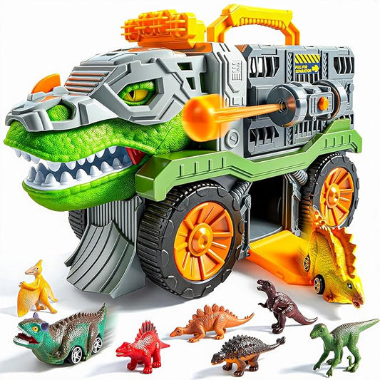 Jova Vroomix Dinosaur Toys for Kids 3-5, Dinosaur Carrier Truck with 2 Pcs Cars and 6 Pcs Figures for Toddlers, Birthday Gifts Toys for 3 4 5+ Year Old Boy, Christmas Great Gifts for Grandkids