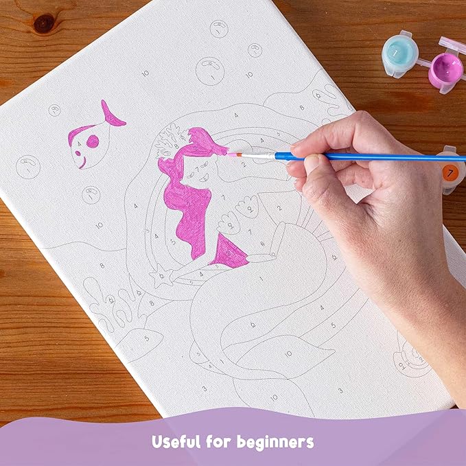 BONNYCO Paint by Numbers Kit for Kids Mermaid Pack 3 Canvas. Paint by Number Canvas Framed Pre Drawn, Mermaid Gifts for Girls Painting. Arts and Kids Crafts 4-6 8-12, Pintar por Numeros Niñas