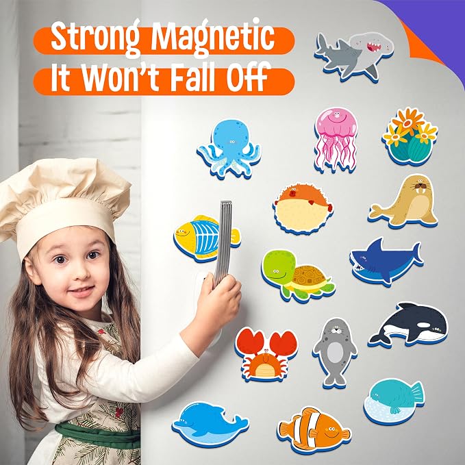 35 PCS Marine Animal Refrigerator Magnets, Adorable Magnetic Sea Animals Underwater Creatures -Thick Foam EVA Refrigerator Magnets Cute Educational Learning Toys for Kids 3+ - Image 4