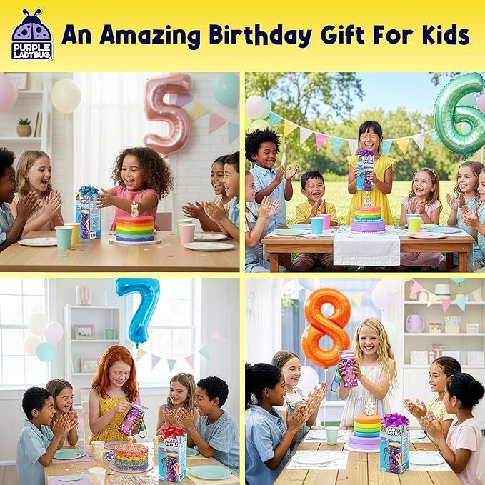 PURPLE LADYBUG Decorate Your Own Water Bottle Kit for Girls - Gifts for Ages 5 6 7 8 9 10 Year Old Girl Birthday, Girl Valentines Day Gifts Unicorn Toys Crafts Kids Ages 6-12