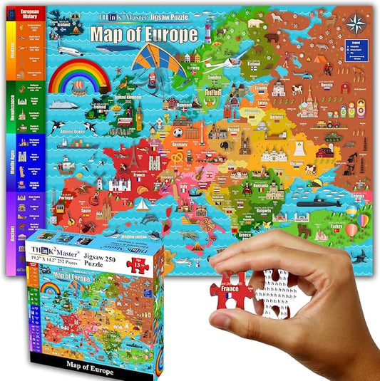 Think2Master Colorful Map of Europe 250 Pieces Jigsaw Puzzle. Great Puzzle for Adults & Seniors Easier to Handle Larger Pieces. Size: 14.2” X 19.3” by Think2Master