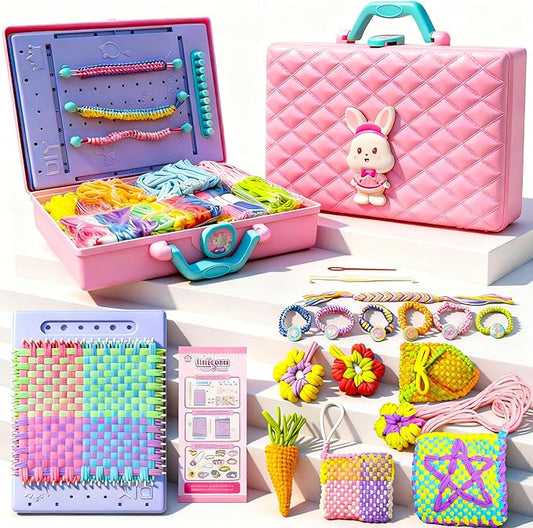 Weaving Loom Kit Toys & Friendship Bracelet Making Kit for Kids, Birthday Christmas Gifts for Girls Ages 6 7 8 9 10-12, Potholder Coaster Rainbow Bands Weaving Kit, Creative DIY Arts and Craft Looms