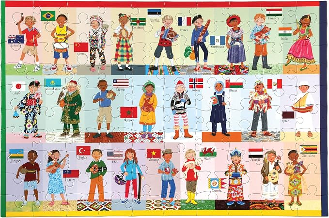 eeBoo: Children of The World 100 Piece Puzzle, Allows Children to Learn About Different Countries, Encourages Problem Solving, Pieces That Fit and Snap Together with Ease, for Ages 5 and up by eeBoo