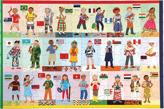 eeBoo: Children of The World 100 Piece Puzzle, Allows Children to Learn About Different Countries, Encourages Problem Solving, Pieces That Fit and Snap Together with Ease, for Ages 5 and up by eeBoo
