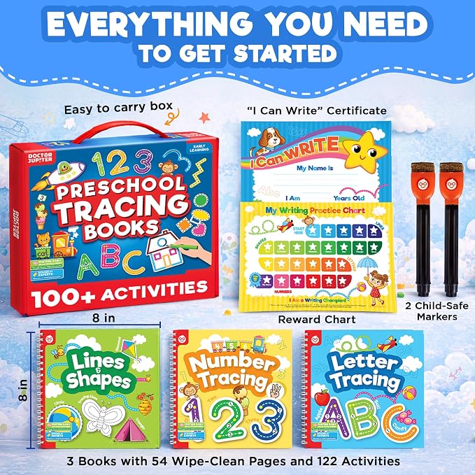 Doctor Jupiter Preschool Tracing Books for Toddlers, 3+ Year Old Kids — Learning Activity Books, Educational Toys, 100+ Wipe Clean Preschool & Kindergarten Activities - Image 7