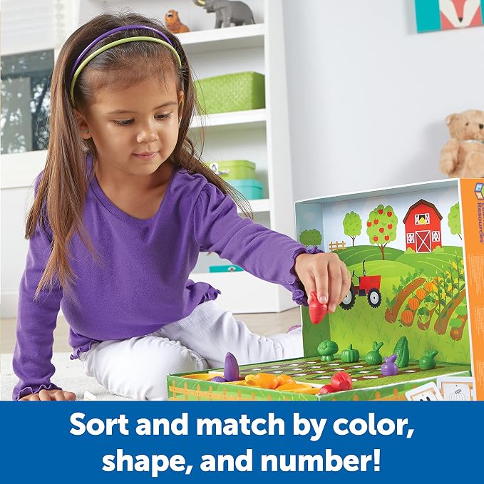 Learning Resources Veggie Farm Sorting Set - 46 Pieces, Ages 3+ Toddler Learning Toys, Preschool Toys for Color Sorting, Food Sorting Game - Image 2