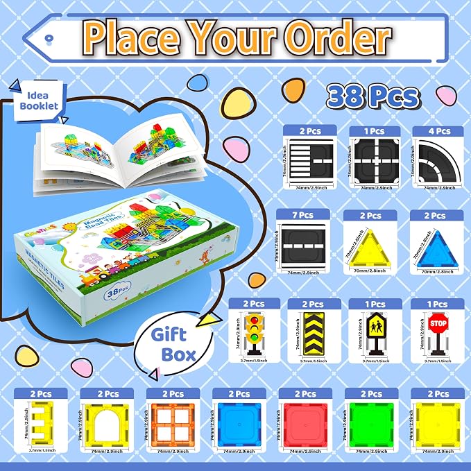 Magnetic Tiles - Road Set, Magnetic Building Blocks, Preschool Montessori Toys Gift for 3+ Year Old Boys and Girls, Sensory Christmas Toys for Kids Aged 3-5 and 4-8, Ideas for Kid with Autism - Image 8