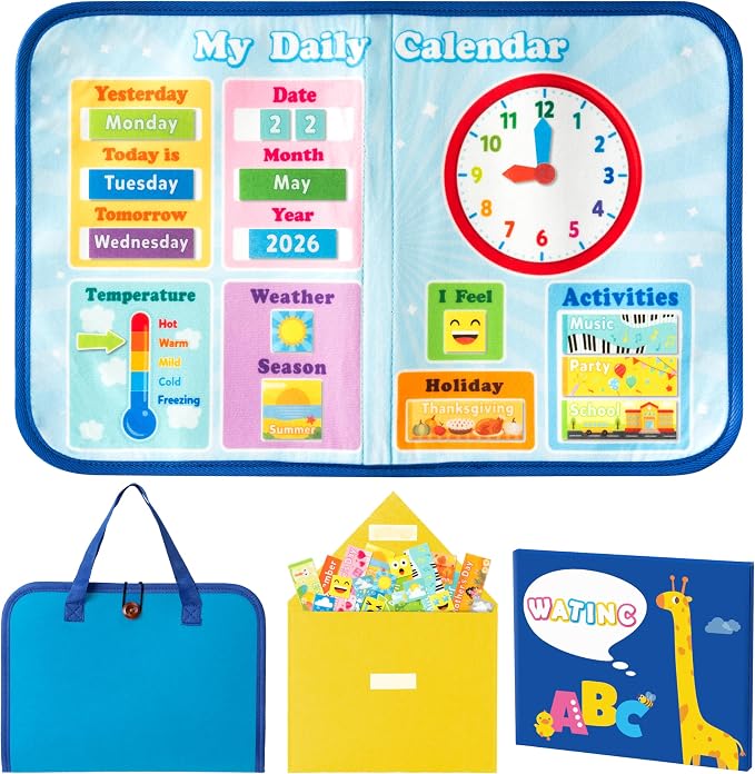 WATINC Travel Felt Board Story Set - Portable Felt Board Educational Birthday Gift for Boys Girls, Themed Storytelling Preschool Early Learning Interactive Play Kit for Toddlers (Calendar) by WATINC