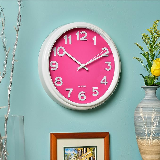 Bernhard Products Pink Wall Clock 12.5 Inch Silent Non-Ticking Modern Stylish Quartz Clocks for Home Kitchen Office Bedroom Girl's Room Nursery Kids School Classroom Battery Operated, Easy to Read - Image 4
