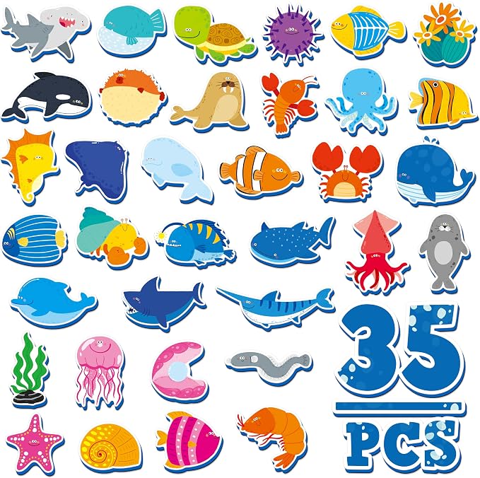 35 PCS Marine Animal Refrigerator Magnets, Adorable Magnetic Sea Animals Underwater Creatures -Thick Foam EVA Refrigerator Magnets Cute Educational Learning Toys for Kids 3+ by SpriteGru
