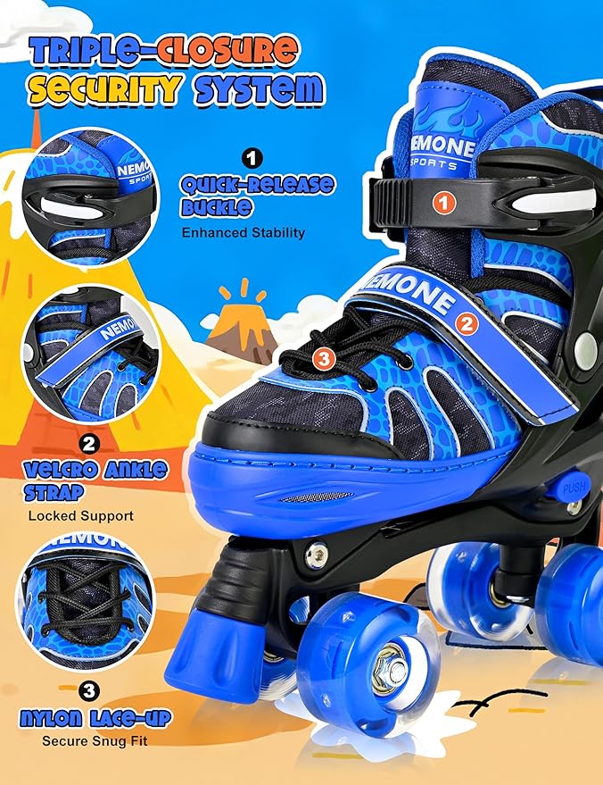 NEMONE Mermaid 4 Size Adjustable Light up Roller Skates for Girls, Purple Blue Skates for Toddlers, Beginner Kids Butterfly Roller Skates Indoor Outdoor
