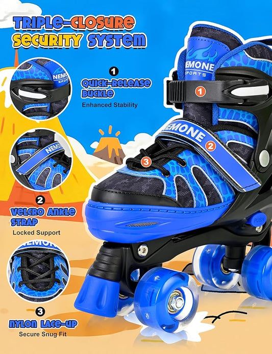 NEMONE Mermaid 4 Size Adjustable Light up Roller Skates for Girls, Purple Blue Skates for Toddlers, Beginner Kids Butterfly Roller Skates Indoor Outdoor