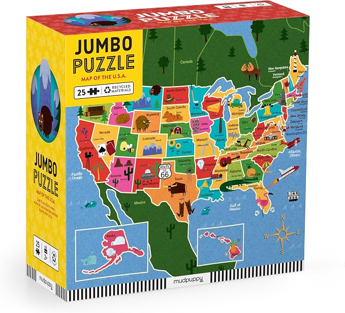 Mudpuppy Map Of USA - Jumbo 25 Piece Jigsaw Floor Puzzle Featuring States, Capitals, and More! by Mudpuppy
