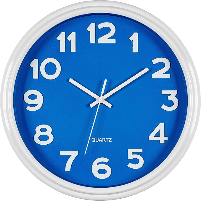 Bernhard Products Blue Wall Clock 12.5 Inch Silent Non-Ticking Modern Stylish Quartz Clocks for Home Kitchen Office Bedroom Boy's Room Nursery Kids School Classroom Battery Operated Easy to Read by BernhardProducts