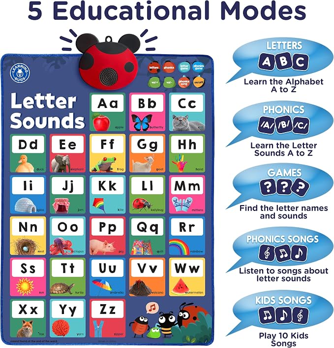 LEARNING BUGS Press to Learn Phonics, Interactive Letters and Sounds Talking Poster, Preschool & Kindergarten Learn to Read, Ages 3+ - Image 2