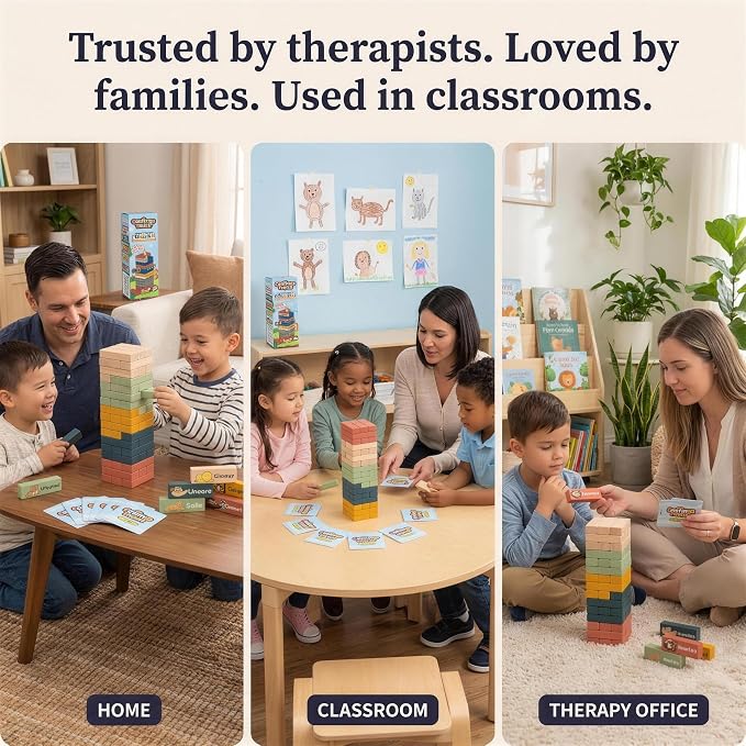Feelings Tower Therapy Games for Kids & Teens - Social Emotional Learning Toy, 48 Emotion Cards & Animal Stacking Blocks - Play Therapy Toys, SEL & Social Skills Games for Kids, Counseling - Earth - Image 4
