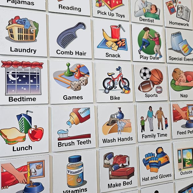 SchKIDules 93-Pc Magnet Set for Kids Visual Schedules (Home Collection) | Daily Routines, Chores, ADHD Help |72 Activity Icons + 21 Headings | Use on Any Magnetic Surface by SchKIDules