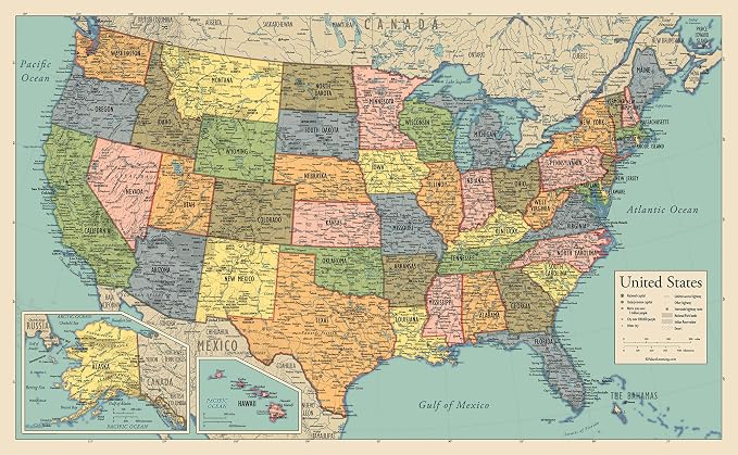 2 Pack - World Map Poster & USA Map Chart [Tan/Color] (LAMINATED, 18” x 29”) - Image 4